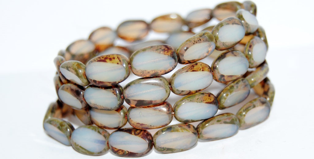 Table Cut Rectangle Beads, Opal Orange Travertin (11000 86800), Glass, Czech Republic