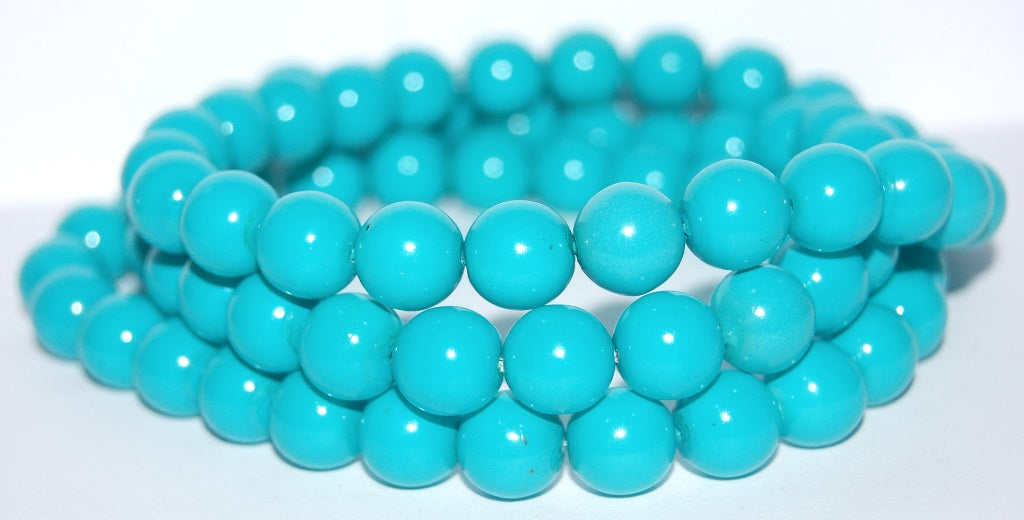 Round Pressed Glass Beads Druck, (Wax Turq), Glass, Czech Republic