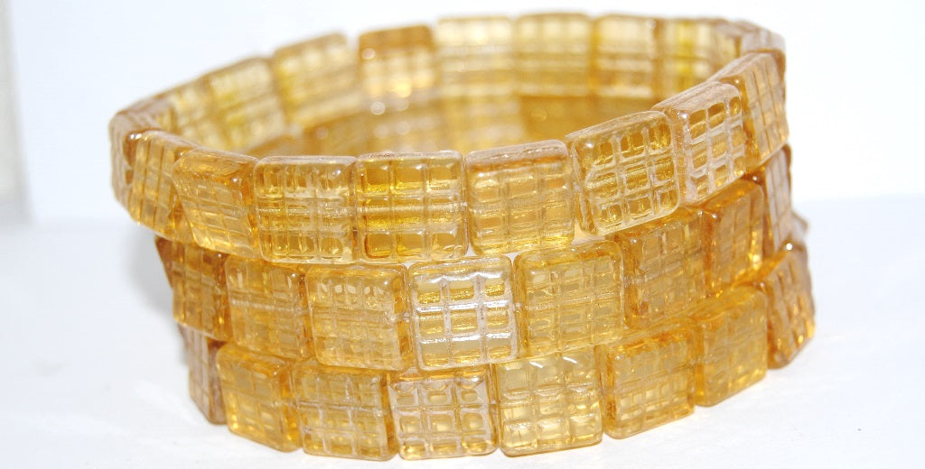 Table Cut Square Beads With Grid, 10020 Hematite (10020 14400), Glass, Czech Republic