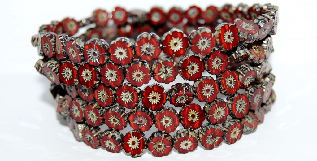 Table Cut Round Beads Hawaii Flowers, (91260Mix 43400), Glass, Czech Republic