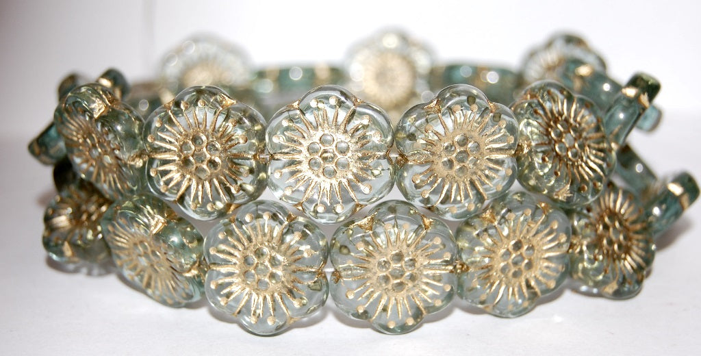 Flower Pressed Glass Beads, Transparent Blue 54202 (30010 54202), Glass, Czech Republic