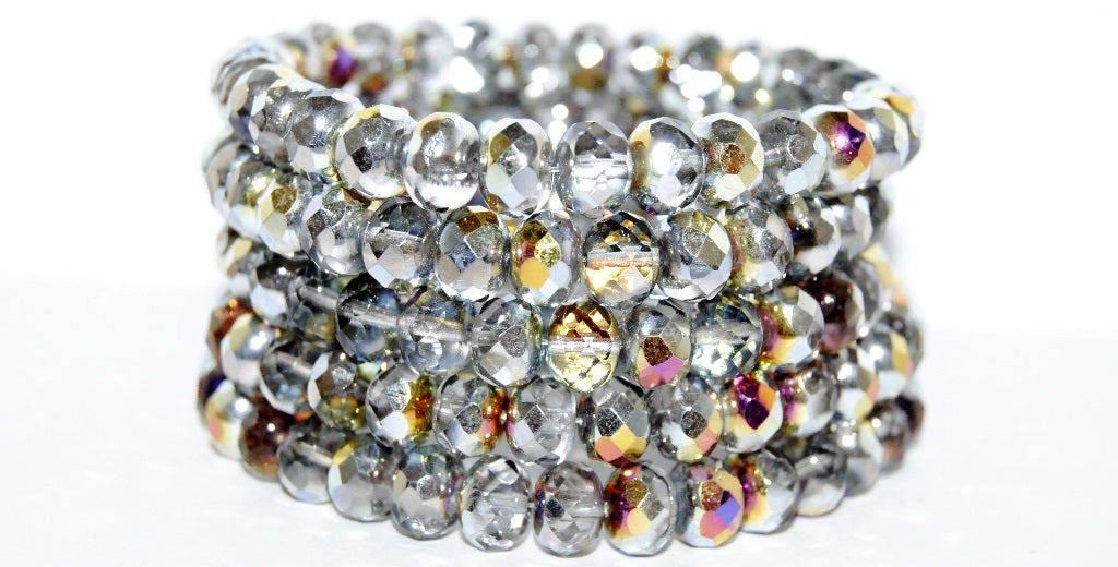 Faceted Special Cut Rondelle Fire Polished Beads, Crystal Jet Volcano (30 28001), Glass, Czech Republic