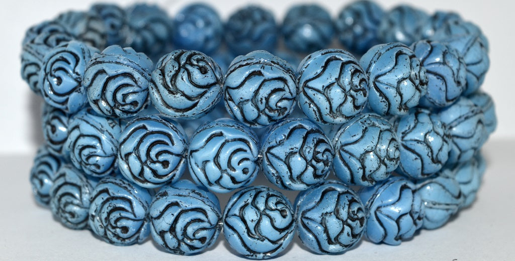 Round Rose Pressed Glass Beads, (7624 23202), Glass, Czech Republic