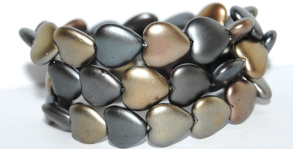 Heart Pressed Glass Beads, Mix Of Matt Metallic Colors (1670), Glass, Czech Republic