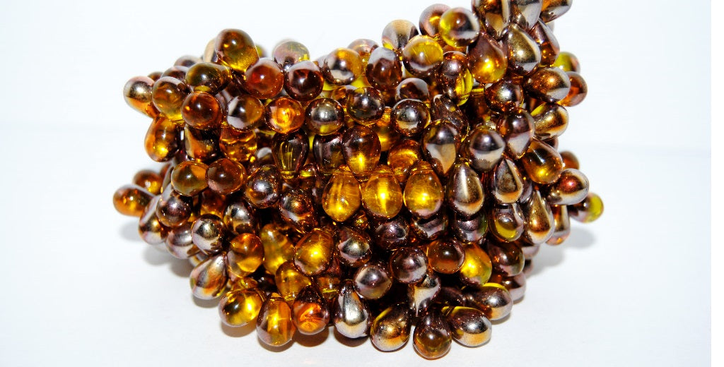 Pear Drop Pressed Glass Beads, Transparent Yellow 27101 (80020 27101), Glass, Czech Republic
