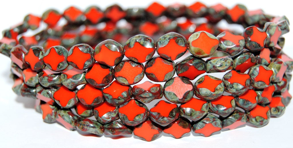 Table Cut Oval Beads, Deep Orange Travertin (93140 86800), Glass, Czech Republic