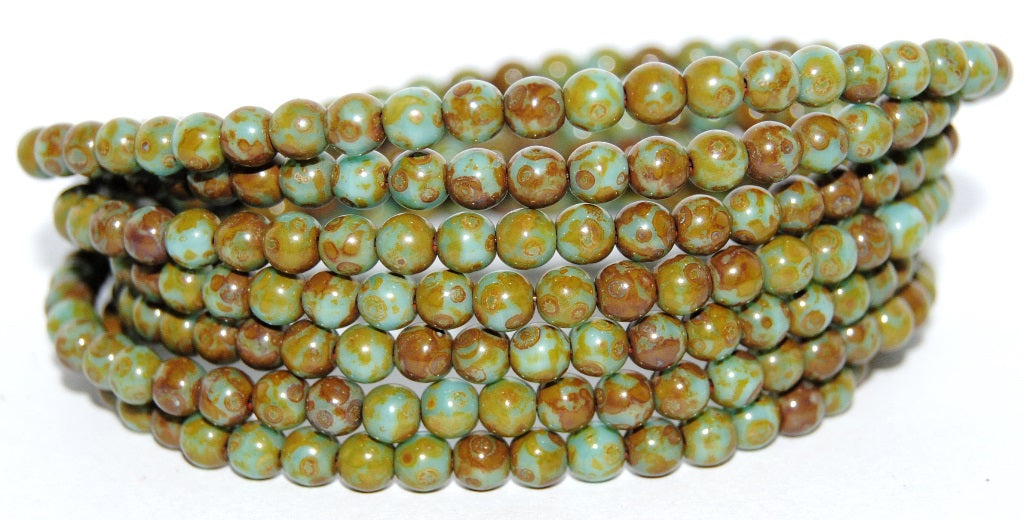 Round Pressed Glass Beads Druck, Turquoise Travertin (63130 86800), Glass, Czech Republic