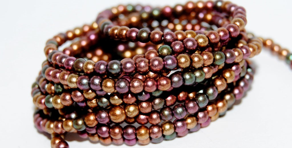 Round Pressed Glass Beads Druck, Mix Of Metallic Colours Dyed (1640), Glass, Czech Republic