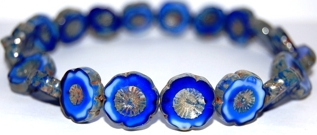 Table Cut Round Beads Hawaii Flowers, (37005 43400), Glass, Czech Republic