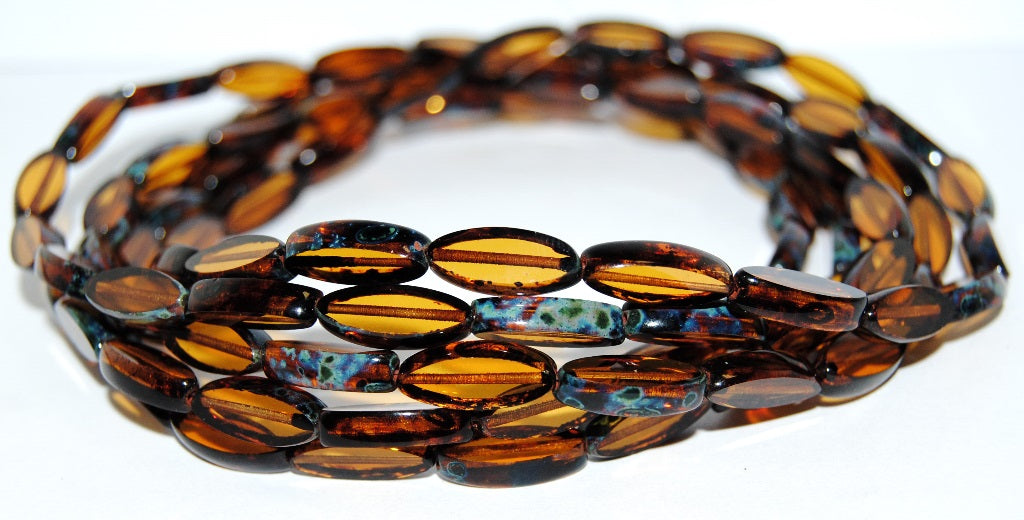 Table Cut Oval Boat Beads, Transparent Brown Travertin (10230 86800), Glass, Czech Republic
