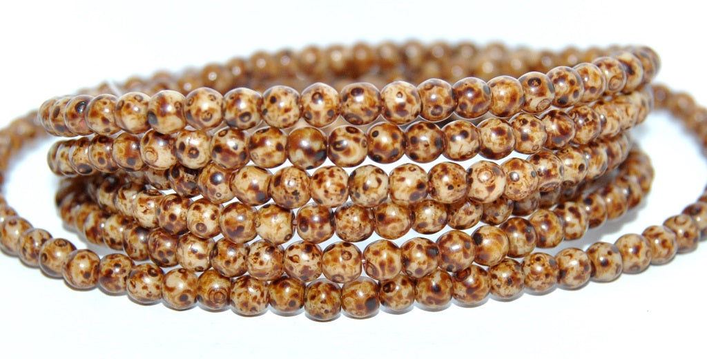 Round Pressed Glass Beads Druck, Beige Travertin (13020 86800), Glass, Czech Republic