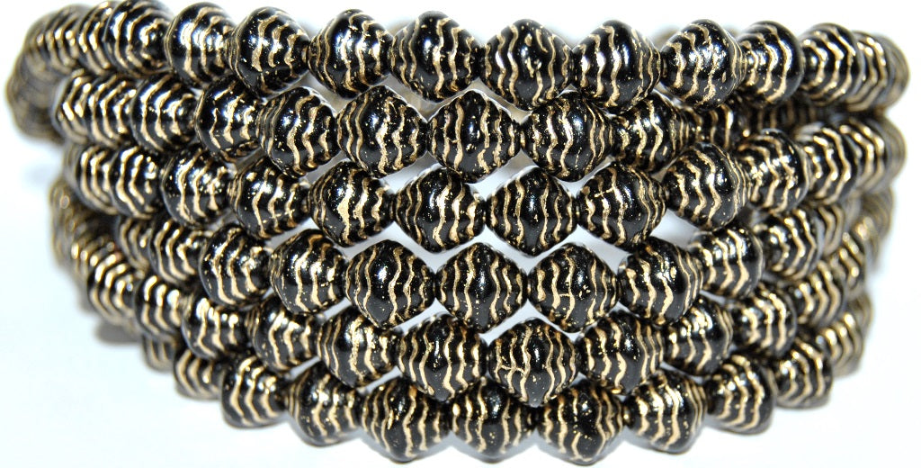 Bicone Pressed Glass Beads Wasp Nest, Black 54202 (23980 54202), Glass, Czech Republic