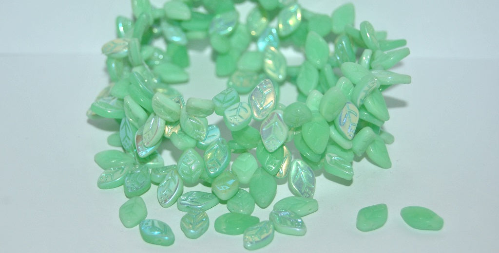 Leaf Pressed Glass Beads With Dots, (52010 Ab), Glass, Czech Republic