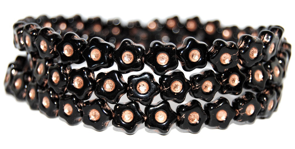 Simple Flower Pressed Glass Beads, Black 54200 (23980 54200), Glass, Czech Republic