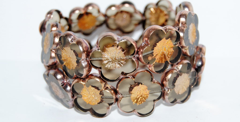 Table Cut Flower Beads Hibiscus, 21 Gray 27101 (21 40010 27101), Glass, Czech Republic
