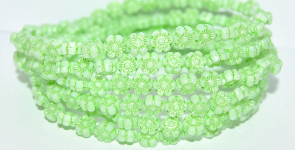 Hawaii Flower Pressed Glass Beads, White 43813 Metalic (2010 43813 Metalic), Glass, Czech Republic