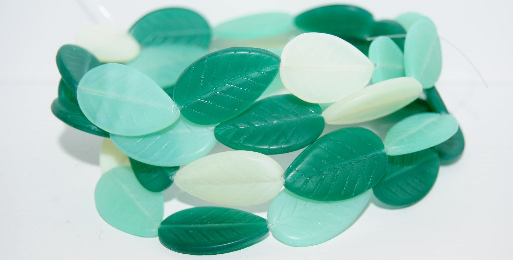 Leaf Pressed Glass Beads, Green Mixed Colors 2 (Green Mix 2), Glass, Czech Republic