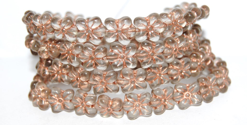 Flower Pressed Glass Beads, Gray 54200M (40010 54200M), Glass, Czech Republic