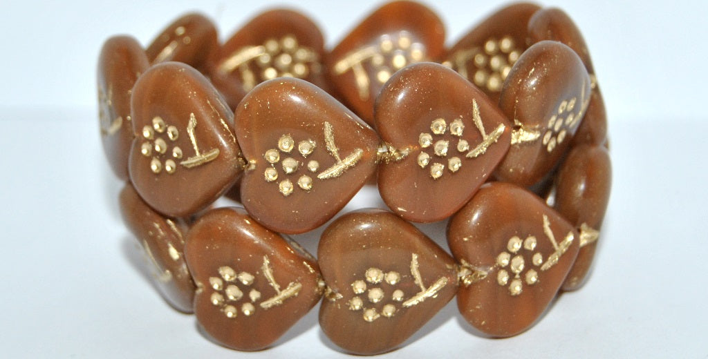 Heart With Simple Flower Pressed Glass Beads, (16616 54202), Glass, Czech Republic