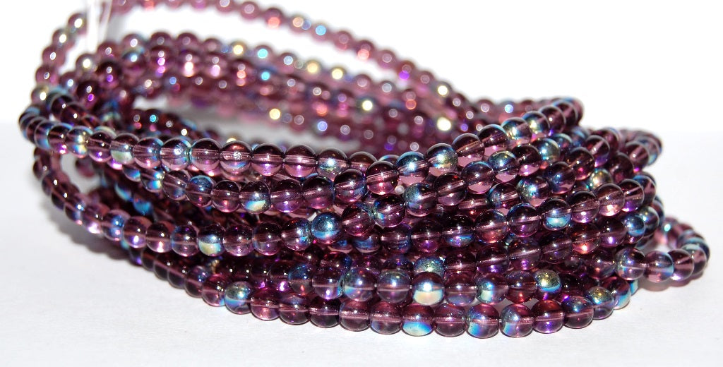 Round Pressed Glass Beads Druck, Transparent Amethyst Ab (20060 Ab), Glass, Czech Republic