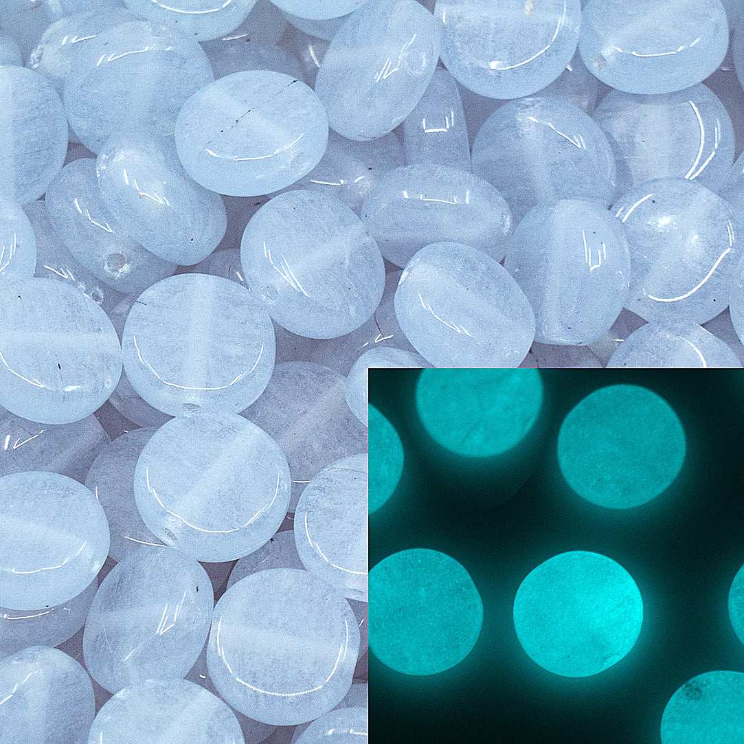 Glasperlen-Set – Flache Runde Münzperlen, 8 Mm, Glow In The Dark | 70+ Stück, Tschechisches Glas