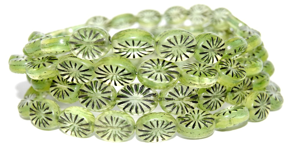 Flat Oval Pressed Glass Beads With Rays, (57801 23202), Glass, Czech Republic