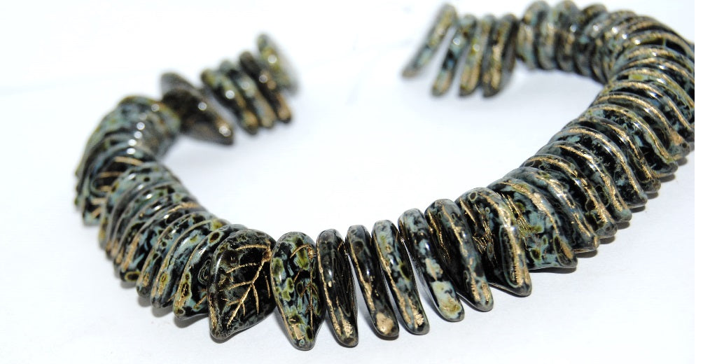 Leaf Pressed Glass Beads, Black 43400 54202 (23980 43400 54202), Glass, Czech Republic