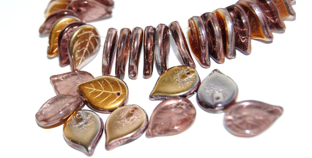Leaf Pressed Glass Beads, Transparent Light Amethyst 27101 (20020 27101), Glass, Czech Republic