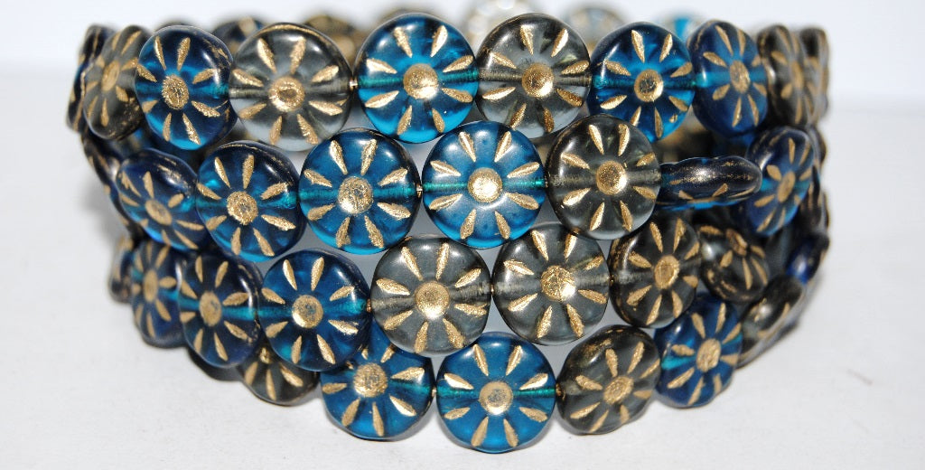 Flower Pressed Glass Beads, Mixed Colors Blue 54202M (Mix Blue 54202M), Glass, Czech Republic