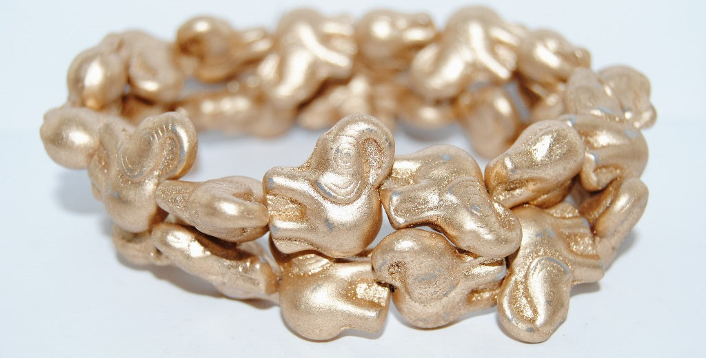 Elephant Animal Pressed Glass Beads, Gold Colored (1710), Glass, Czech Republic