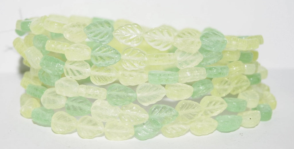 Lilac Leaf Pressed Glass Beads, (Green 2), Glass, Czech Republic