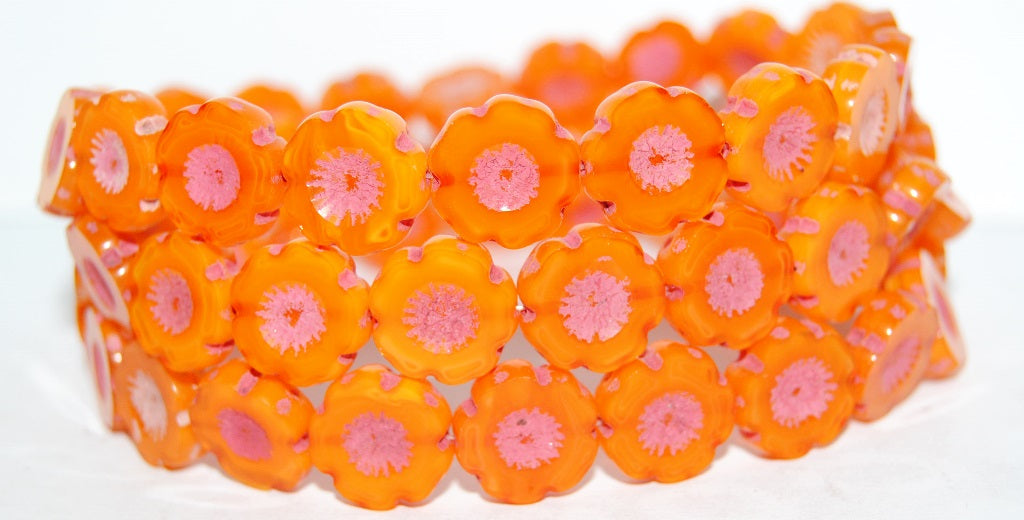 Table Cut Round Beads Hawaii Flowers, (81260 46470), Glass, Czech Republic