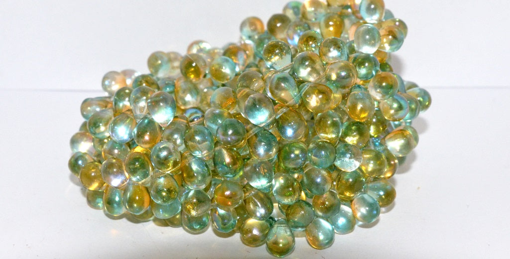 Pear Drop Pressed Glass Beads, Crystal 48104 (30 48104), Glass, Czech Republic