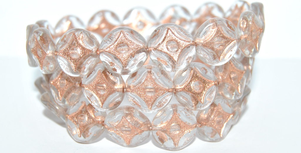 Flat Round With 4-Point Star Pressed Glass Beads, Transparent Blue 54200 (30010 54200), Glass, Czech Republic