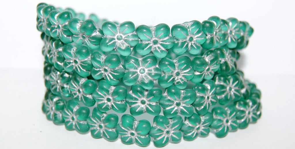Flower Pressed Glass Beads, Transparent Aqua 54201M (60210 54201M), Glass, Czech Republic