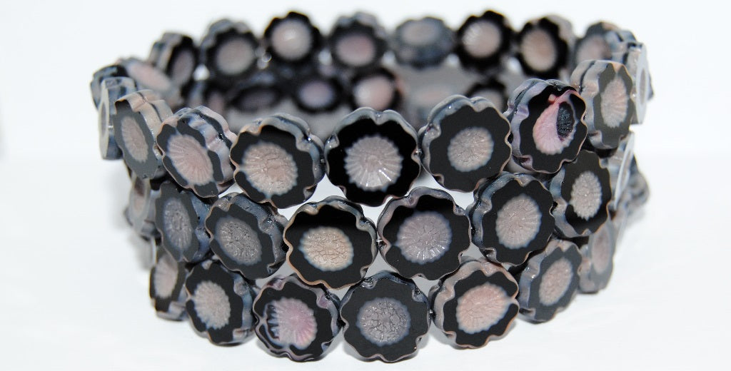 Table Cut Round Beads Hawaii Flowers, 77029 Matte (77029 M), Glass, Czech Republic