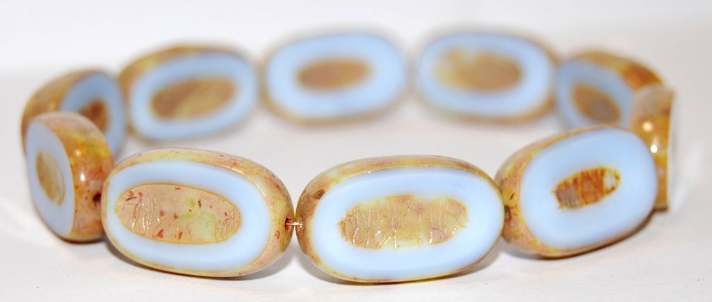 Table Cut Rounded Rectangle Oval Beads With Oval, Light Blue 43400 (7304 43400), Glass, Czech Republic