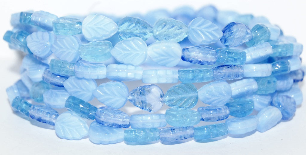 Lilac Leaf Pressed Glass Beads, Blue Silver Lined Crystal (Blue 1), Glass, Czech Republic