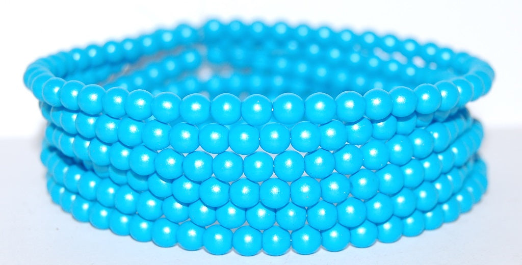 Round Pressed Glass Beads Druck, Aqua (25019), Glass, Czech Republic
