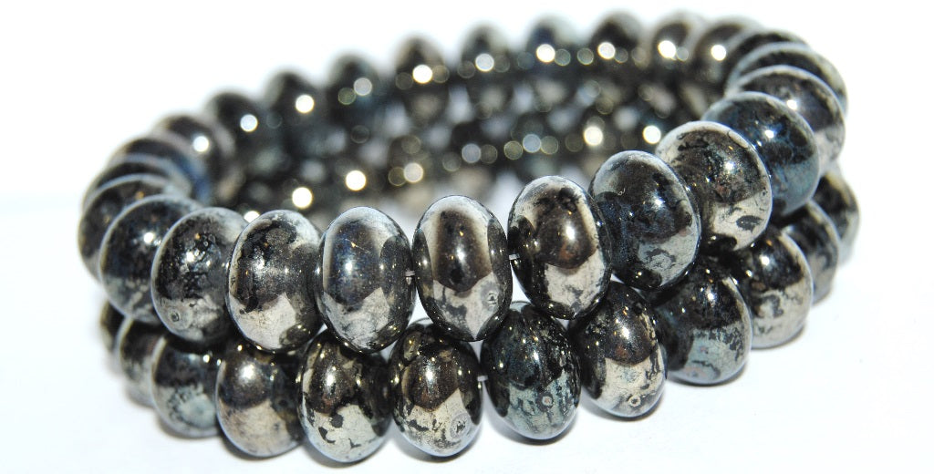 Rondelle Pressed Glass Beads, Black 43500 (23980 43500), Glass, Czech Republic