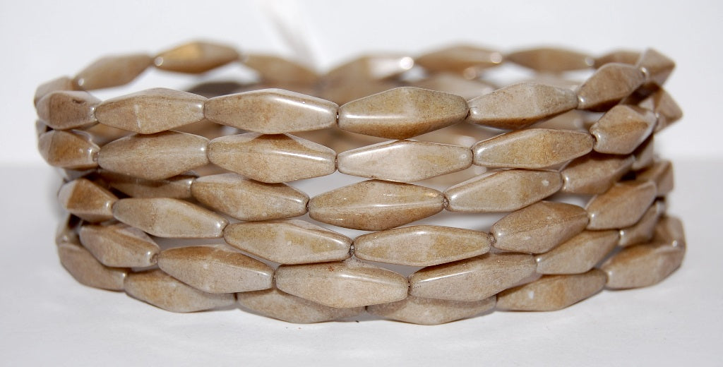 Olive Oval Pressed Glass Beads With Edges, White Luster Brown Full Coated (2010 14419), Glass, Czech Republic