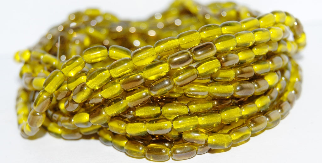 Olive Oval Pressed Glass Beads, Transparent Yellow Valentinid (80010 Valentinid), Glass, Czech Republic