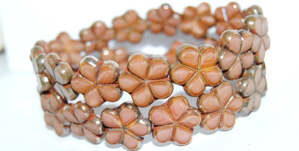 Table Cut Flower Beads, Opaque Pink 43400 (74020 43400), Glass, Czech Republic