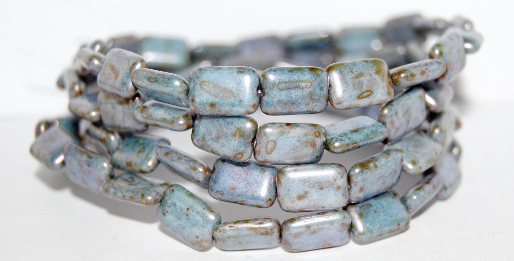 Rectangle Pressed Glass Beads, Chalk White Luminescent Green (3000 65431), Glass, Czech Republic