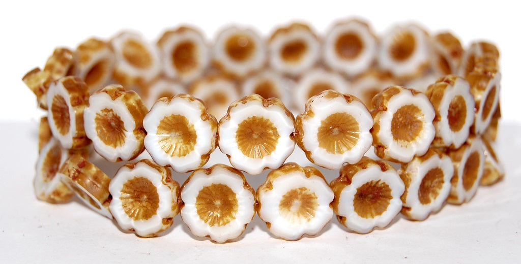 Table Cut Round Beads Hawaii Flowers, Beige Travertin (84000 86800), Glass, Czech Republic