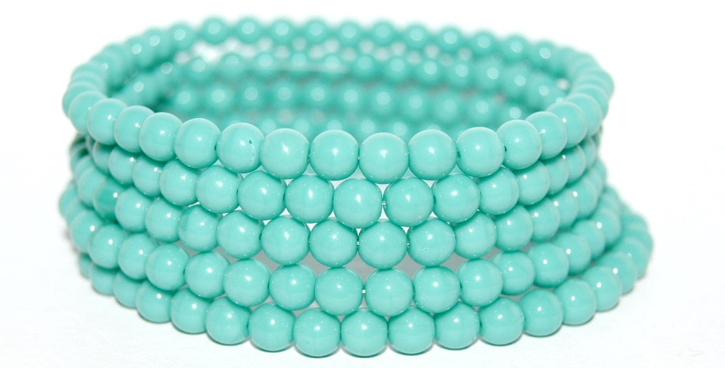 Round Pressed Glass Beads Druck, Turquoise (63130), Glass, Czech Republic