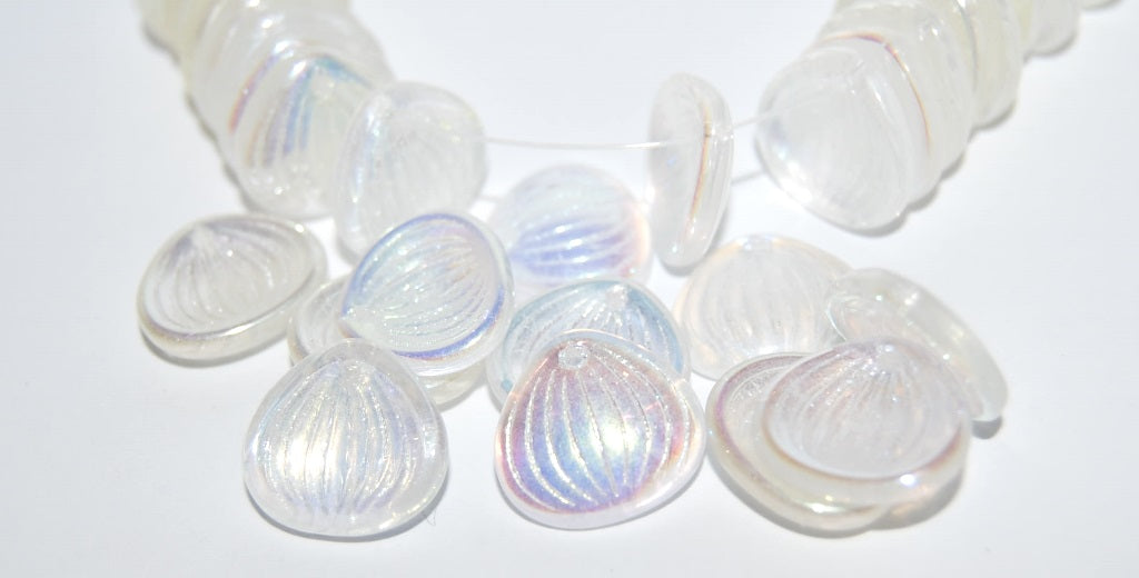 Rounded Leaf Pressed Glass Beads, Crystal Ab (30 Ab), Glass, Czech Republic