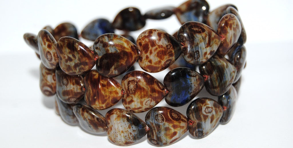 Heart Pressed Glass Beads, 35010 Travertin (35010 86800), Glass, Czech Republic