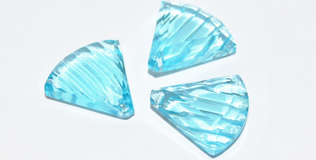 Cabochons Fan Faceted Flat Back Pendant With Hole, (Aquamarine), Glass, Czech Republic