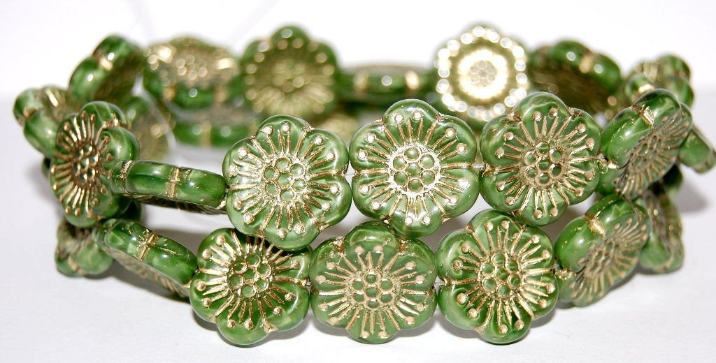 Flower Pressed Glass Beads, (56027 54202), Glass, Czech Republic